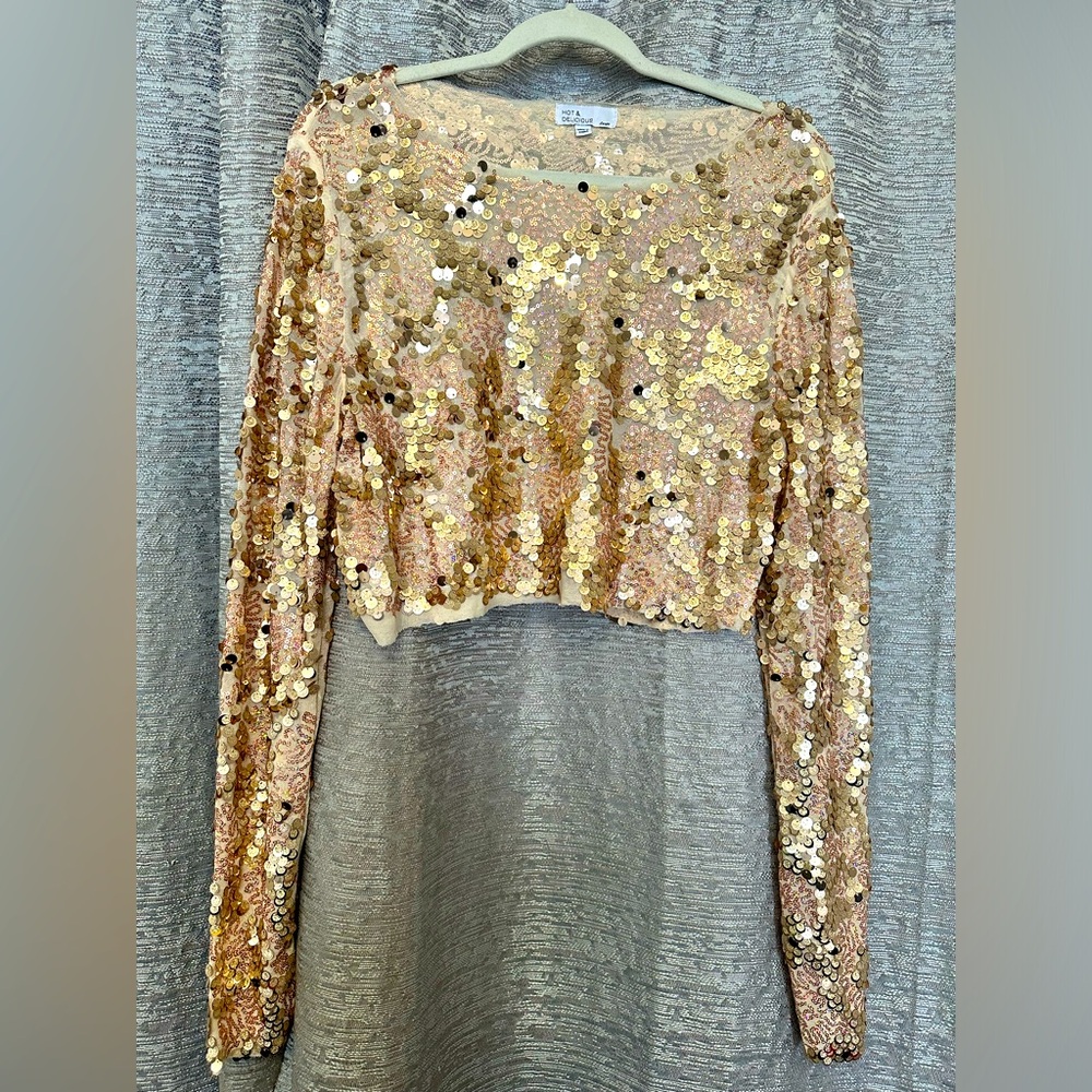 Sequin Cropped Mesh Top